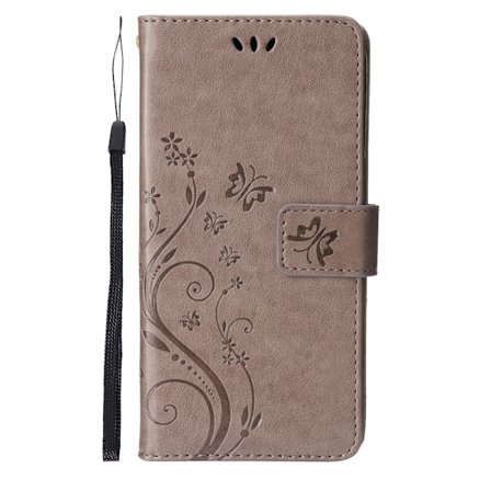 Etui til iPhone 15 Grå-Sommerfugl Læder Etui Flip Sommerfugl 3D Præget