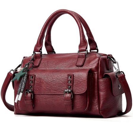 Damer Handväska Plånbok Messenger Bag i Läder Handväska (Vinröd)