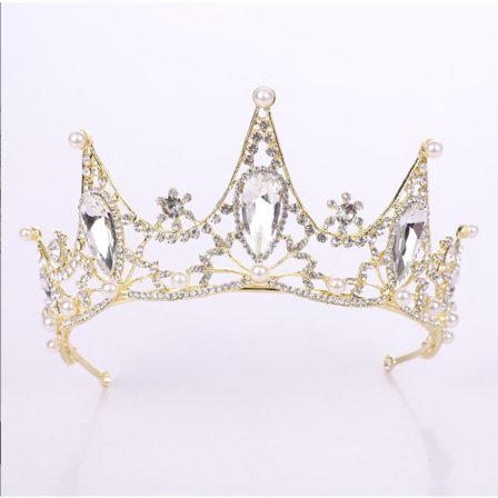 Crystal Pearl Crown Tiara (guld)