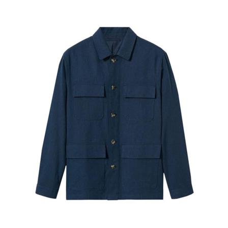 Mango Pocket linen-blend Jakke Blå, Herre