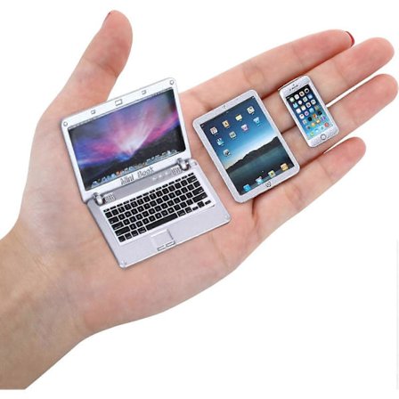 Sett med 3 Mini metallfigurer til bærbar PC, nettbrett, smarttelefon - for