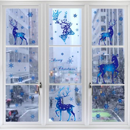 4 delar Décoration de Noël Autocollants flocon de neige Décoration de fenêtre en verre Autocollants de Noël Flocon de neige bleu Autocollants statiqu