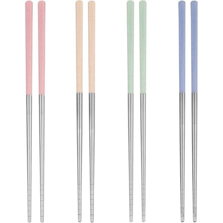 304 Rustfritt Stål Spisepinner, 4 Par Gjenbrukbare Flerfargede Spisepinner Sikre Metall Spisepinner Sklisikre Kvadratiske Spisepinner