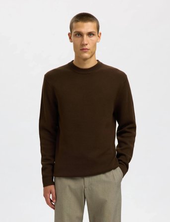 Selected Slhdane Ls Knit Structure Crew Neck Noos - Brown - M