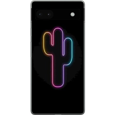 Kompatibelt Mobilskal till Google Google Pixel 6a Neonillustration av kaktus i rosa och blått ljus mot mörk bakgrund