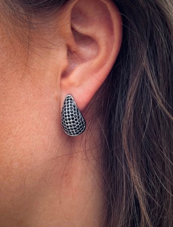 Bud to rose Drop Crystal Stud Earring Black/Silver - Silver - ONE SIZE