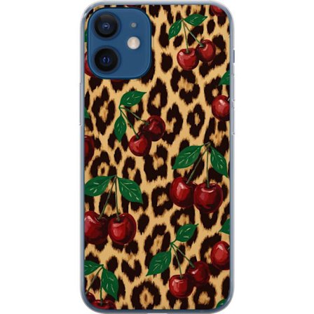 Kompatibelt Mobildeksel til Apple iPhone 12 Kirsebær leopard mønster kirsebær kjærlighet leopard bakgrunn retro rockabilly pinup stil design