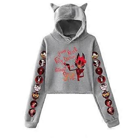 Korta Hupparit Naisille Hazbin Hotel Naisille Collegepaita Verryttelypuku Pitkähihainen Naisten Lyhyt Toppi Muoti Korealainen Vaatetus Harajuku (XL 