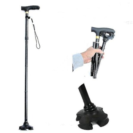 Sammenklappelig vandrestav til ældre med klatrestok, justerbar alpenstok med lys