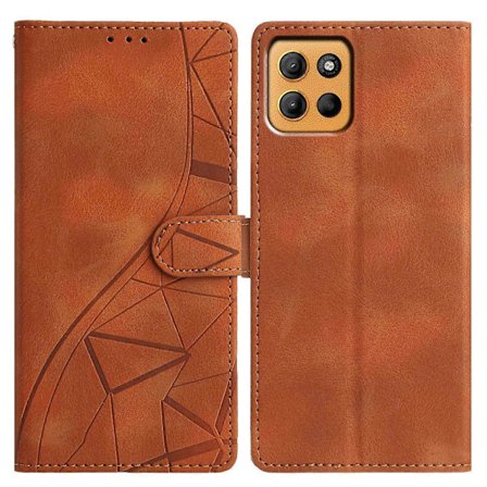 Pung Etui til Motorola Moto G15 4G med stativ, præget trekantmønster, læder, flip-etui - Grå Multicolor