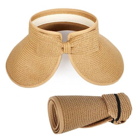 Stråhatt for kvinner med bred brem, solskjerm, diskett, flettet sommerhatt, sammenleggbar, pustende, anti-UV