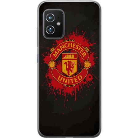 Kompatibelt Mobildeksel til Asus Asus Zenfone 8 Manchester United logo i rød og gul farge med røff sportslig bakgrunn