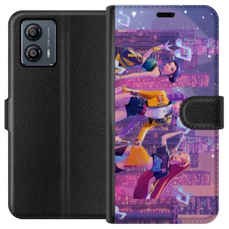 Kompatibel Tegnebogsetui til Motorola Motorola Moto G53 Futuristisk K-Pop Demon Hunters pigegruppe illustration med neonbyens popkultur æstetik og kr