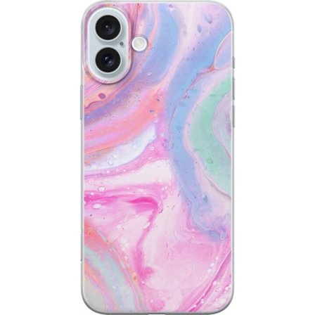 Kompatibel Mobilcover til Apple Apple iPhone 16 Plus Abstrakt pastelfarvet marmor kunst med flydende akryl effekt i lyserød, blå og grøn til modern