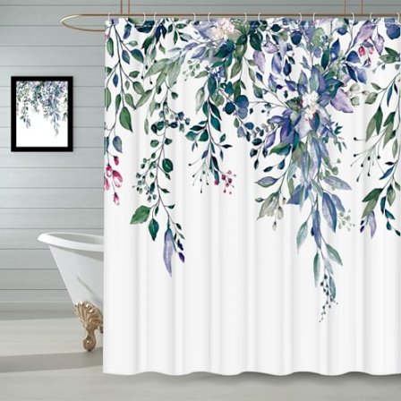 180x180cm Grön Lila Eucalyptus Viktad Duschdraperi, Bad