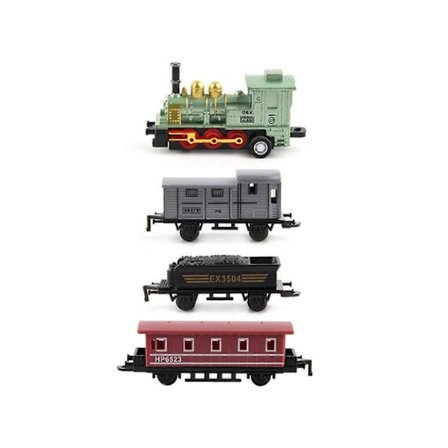 1 Sett Vintage Damplokomotiv Leketøy med Lokomotiv 3 Vogner Trekk Tilbake Realistisk Mini Retro Barneleke (FMY) Grønn