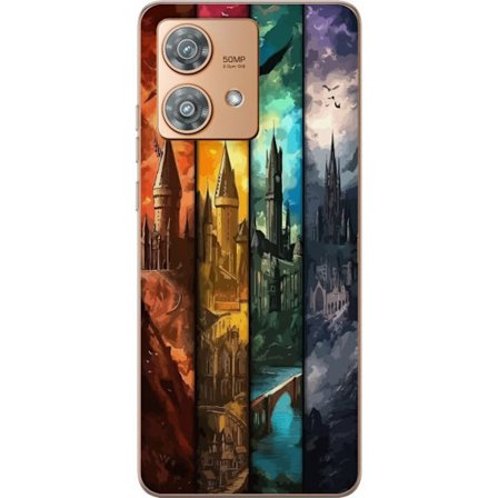 Kompatibel Mobilcover til Motorola Motorola Edge 40 Neo Fire magiske slotte i forskellige elementfarver, episk fantasykunst med ild vand luft og mørk