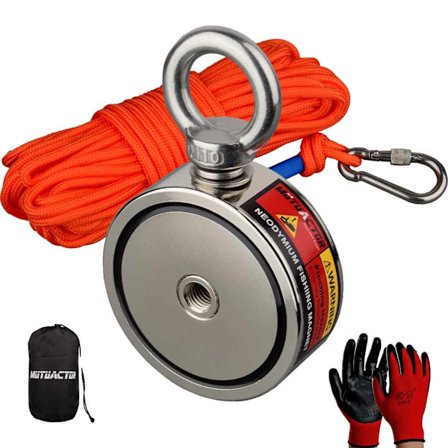 Dubbel-sidig 700lb Neodymium Fiskemagnet, 66ft Nylon Rep, Hög Styrka Kit,250 kg, Tvåsidig rep, magnetisk dragkraft