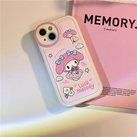 iPhone 13 -kotelo, nahkapohja, kuu, My Melody -sarjakuva, Sanrio, putoamista estävä, söpö, korealainen