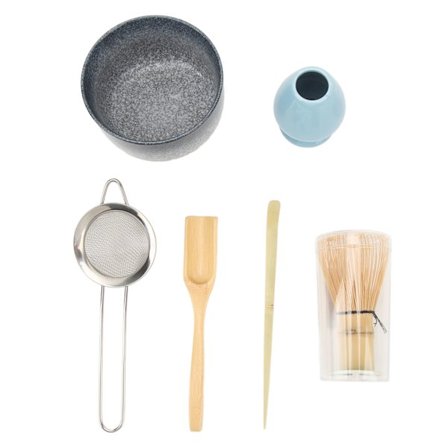 Traditionellt Matcha Te Set med Visp Skopa Skål och Filter för Delikat Te Ceremoni Blå