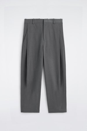 COS Men's Wide-Leg Pleated Cotton Trousers in Grey