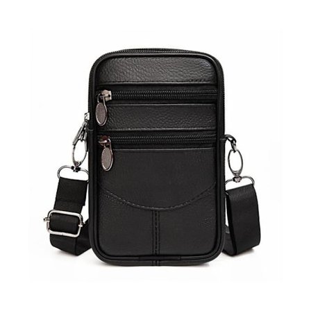 Skulderveske - Ekte skinn - Svart - Herre - Mobiltelefonveske - Slitesterk