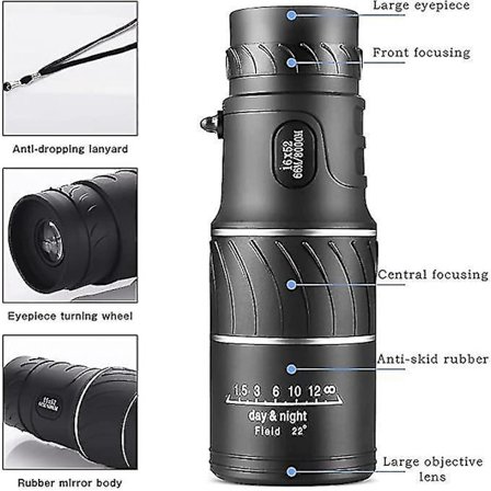 Teleskooppi 16x52 HD Monokulaari Bak4 Prisma Kaksoisfokusoptiikka Zoomaus