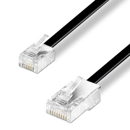 RJ11 till RJ45 hane/hane kabellängd 10m Waytex 39333 Platt telefonkabel för Modem Router Box ADSL Internet