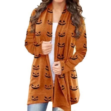 Dam Cardigan Långärmad Söt Casual Halloween Öppen Fram Cardigan Kappa För Kvinnor