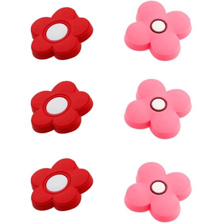 Set med 6 gummiknapper til skuffer (Blomst, rød+rosa) Myk tegneserieform