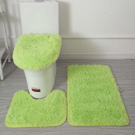 3-delad mjuk plysch enfärgad badrumsmatta set halkfri absorberande badrumsmatta, U-formad konturmatta och tvättbart toalettlockskyddgrönt