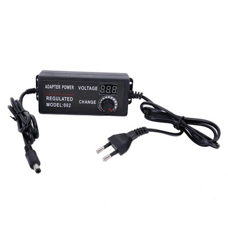 Variabel spänningsadapter, universell strömförsörjningsadapter med LED-spänningsdisplay, svart, superstansningsprocess, förtjockat skal, 100-240V