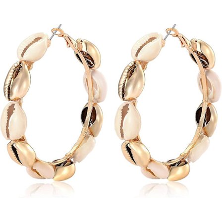 Hoop örhängen för kvinnor Naturliga Cowrie Shell Beads Hoop örhängen Stud Drop örhängen Bohemia