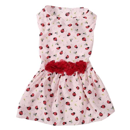 Koirien mekko söpö leppäkerttu ja ruohokuvio mukava hengittävä lemmikkikoiran tyttömekko kevääseen ja kesään vaaleanpunainen S