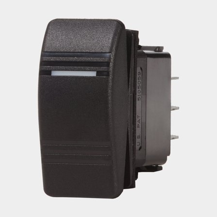 Interruttore a molla Blue Sea Systems Contura III Switch SPDT, 1 polo, (On)-Off-On, 20 A (12 V) / 15 A (24 V), con illuminazione (si accende in (On)),