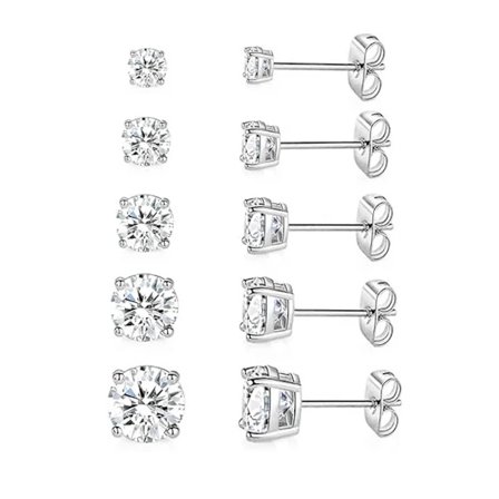 /EA/5 Par Örhängen Set 18K Guldpläterade 3-7MM Runda Cubic Zirconia Örhängen Hypoallergena Örhängen för Kvinnor