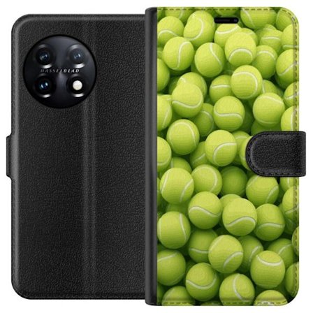 Kompatibel Tegnebogsetui til OnePlus OnePlus 11R Mønster af grønne tennisbolde i høj detalje, sporty motiv med gentagende tekstur og stærke farver