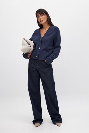 NA-KD Oversize stickad kofta - Koftor & Cardigans - Marinblå - M