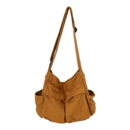 Stor kapasitet lerret messenger bag, hobo skulderveske med flere lommer, avslappet tote bag, Brun