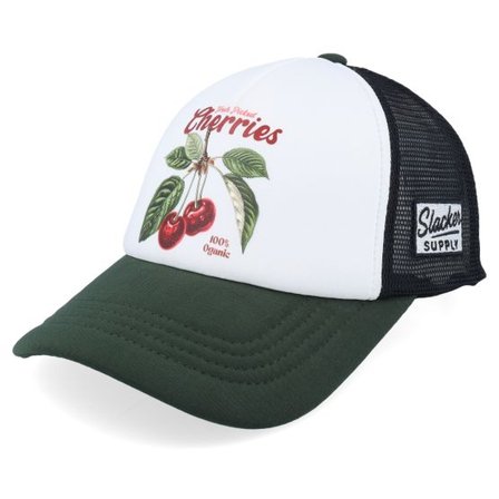 Slacker Supply - Vit trucker Keps - Fresh Picked Cherries Foam White/Olive/Black Vintage Trucker @ Hatstore