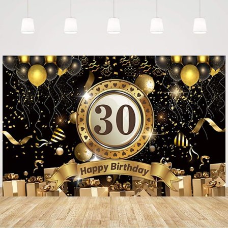 Sort og guld 30-års fødselsdag banner baggrund 30-års fødselsdag fotoboks rekvisitter til mænd kvinder fødselsdagsfest baggrund dekoration forsyninger