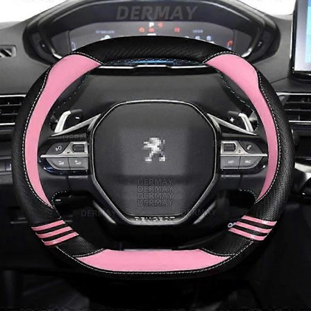 for Peugeot 208 e208 2020 2021 2022 Bilrattdeksel Søt Karbonfiber PU Lær Jenter Biltilbehør Interiør Coche