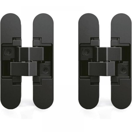 Usynlig hengsel for dører, sett med 2 usynlige hengsler for tunge dører, belastning 40 kg, 180o åpning, Zamak, svart