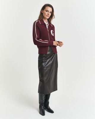 GANT - Midi-blyantskjørt i skinn til dame deep brown