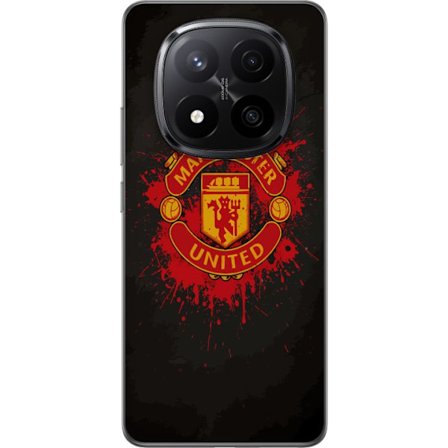 Kompatibelt Mobildeksel til Xiaomi Xiaomi Redmi Note 14 Pro+ Manchester United logo i rød og gul farge med røff sportslig bakgrunn