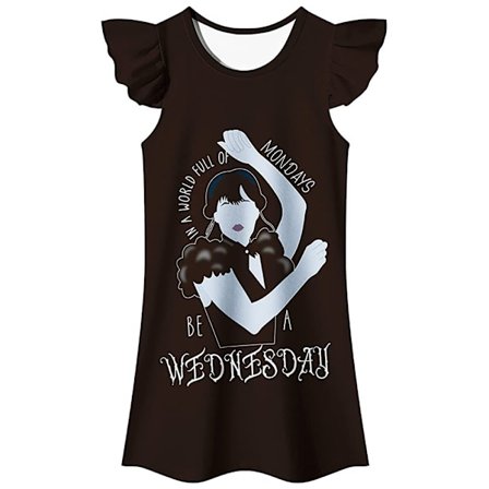 Onsdag Addams arn Flickor Printed Kortärmad Miniklänning Fest Sommar Tunika Klänningar