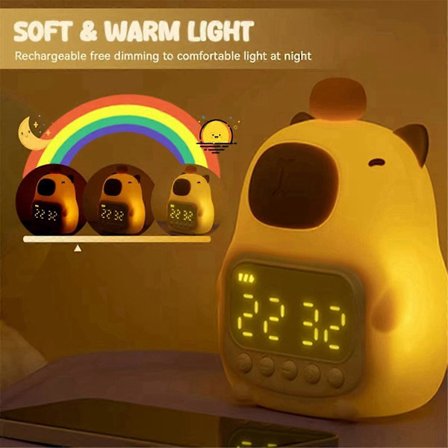 Capybara-tema Sengelampe LED Snooze Ur, Genopladelig Natlampe, Touch Control - den perfekte gave Kompatibel med S
