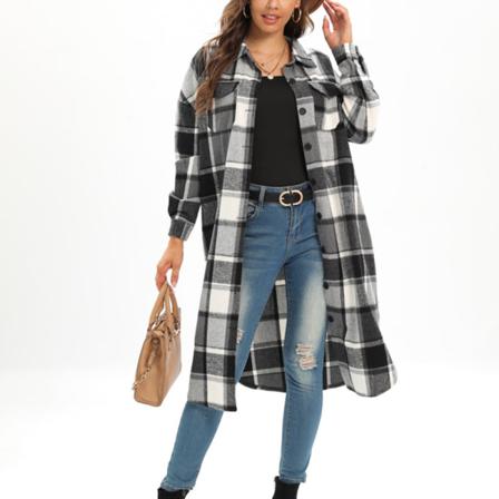 Damer Med Fickor Skjorta Jacka Shacket Button Down Lapel Coats