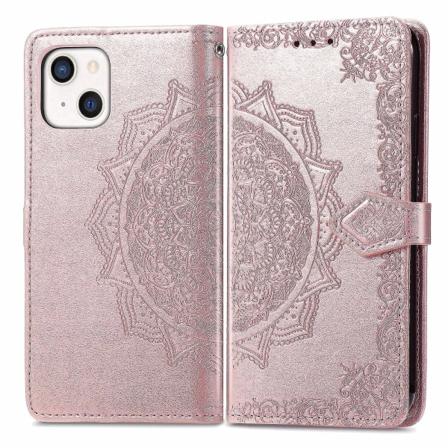 Kompatibel med Iphone 13- case Cover Emboss Mandala Magnetic Flip Protection Stötsäker - Rose Gold null ingen