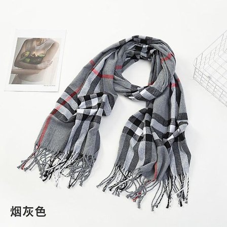 Damhalsduk 2023 höst och vinter ny rutig halsduk kashmirliknande varm tofs sjal(70*200 cm,Rökgrå)